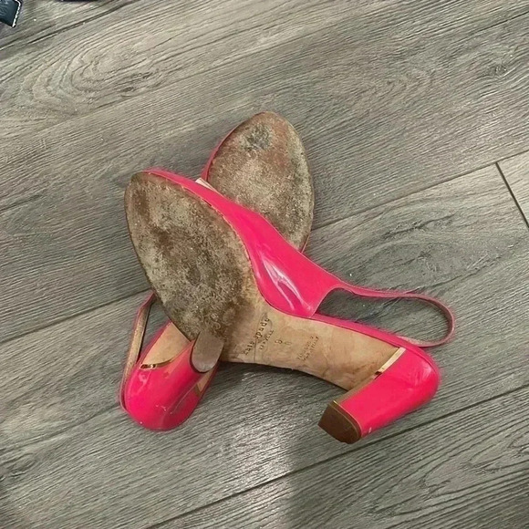 Kate Spade Barbie  Pink Leather Block Heels with Golden Bow- US 8- Italy - Picture 12 of 12